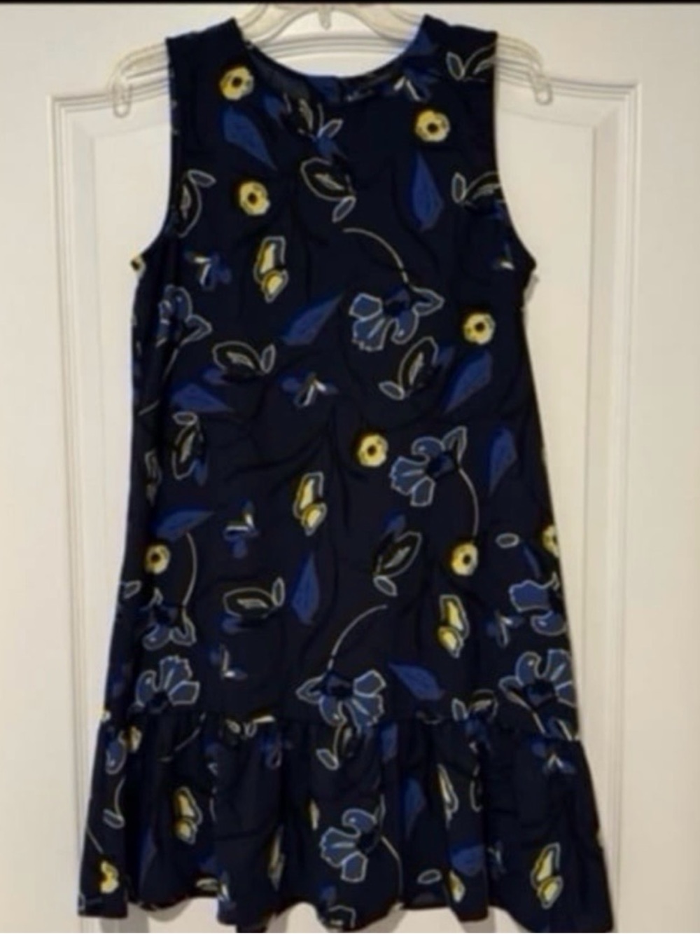 Halogen women’s Navy Floral Ruffle-Hem sleeveless Mini Dress - size XS